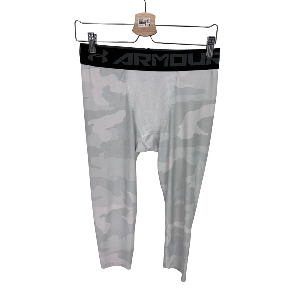 Under Armour HeatGear Mens Camo Compression Leggings White Grey Large LG
